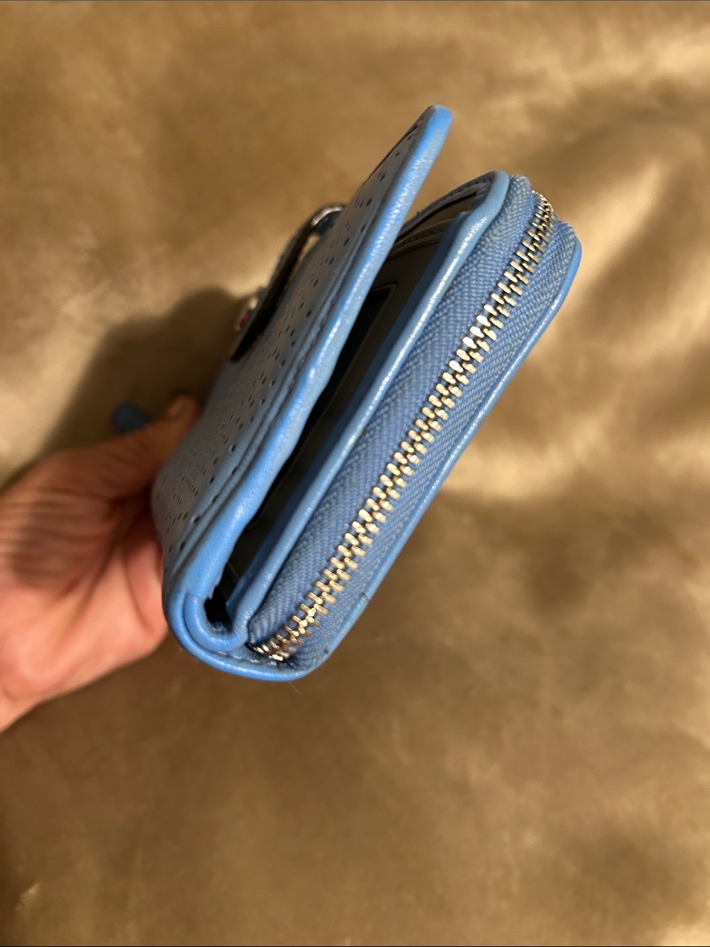 Coach Perforated Leather Zip Around Light Blue Wallet - Picture 5 of 11